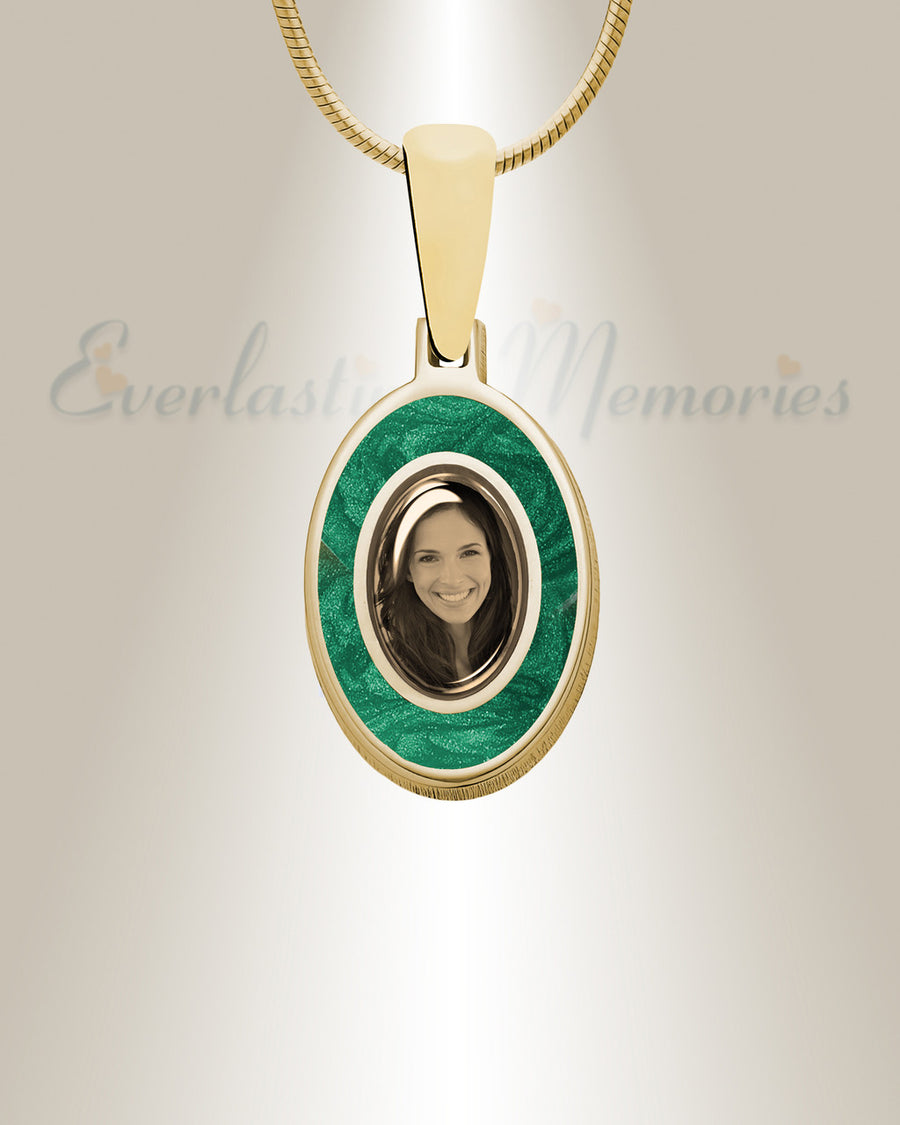 Oval 14K Gold Picture Pendant With Fir Ash Resin Jewelry