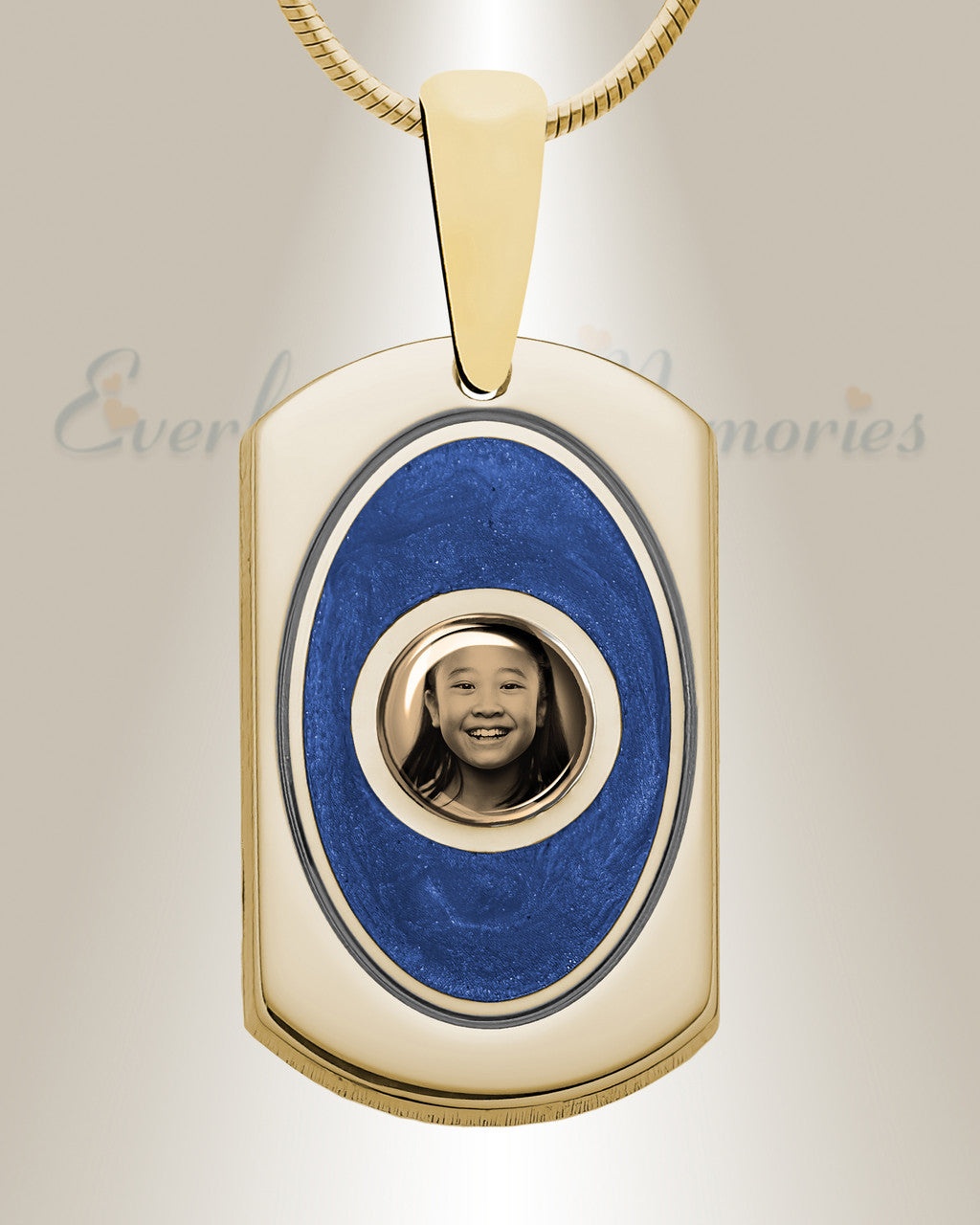 Dog Tag 14K Gold Picture Pendant With Lazuline Ashes