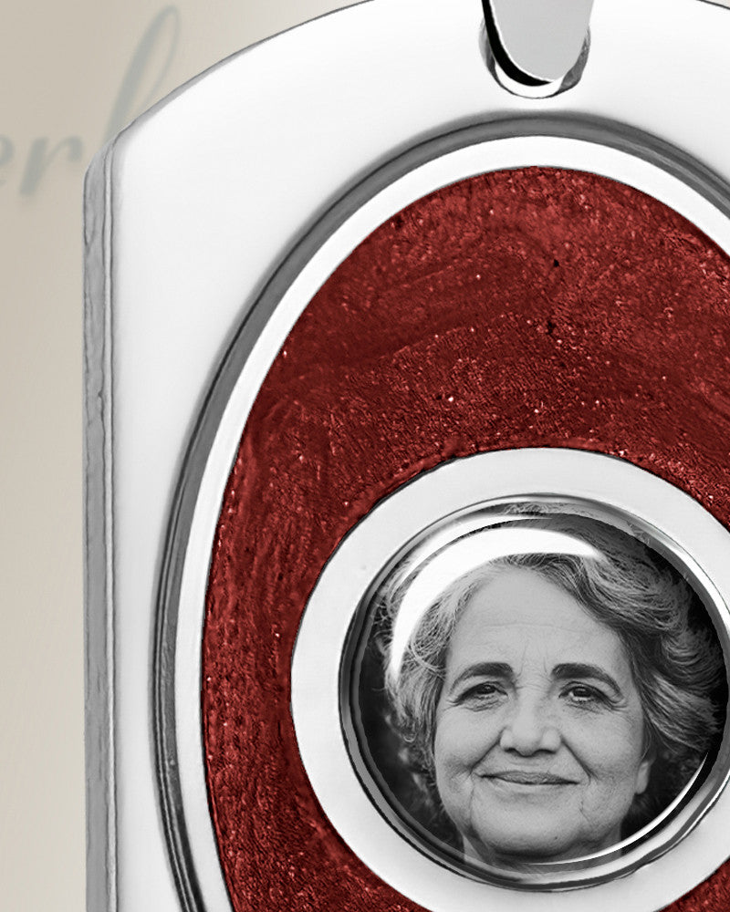 Dog Tag Sterling Silver Picture Pendant With Garnet Ashes