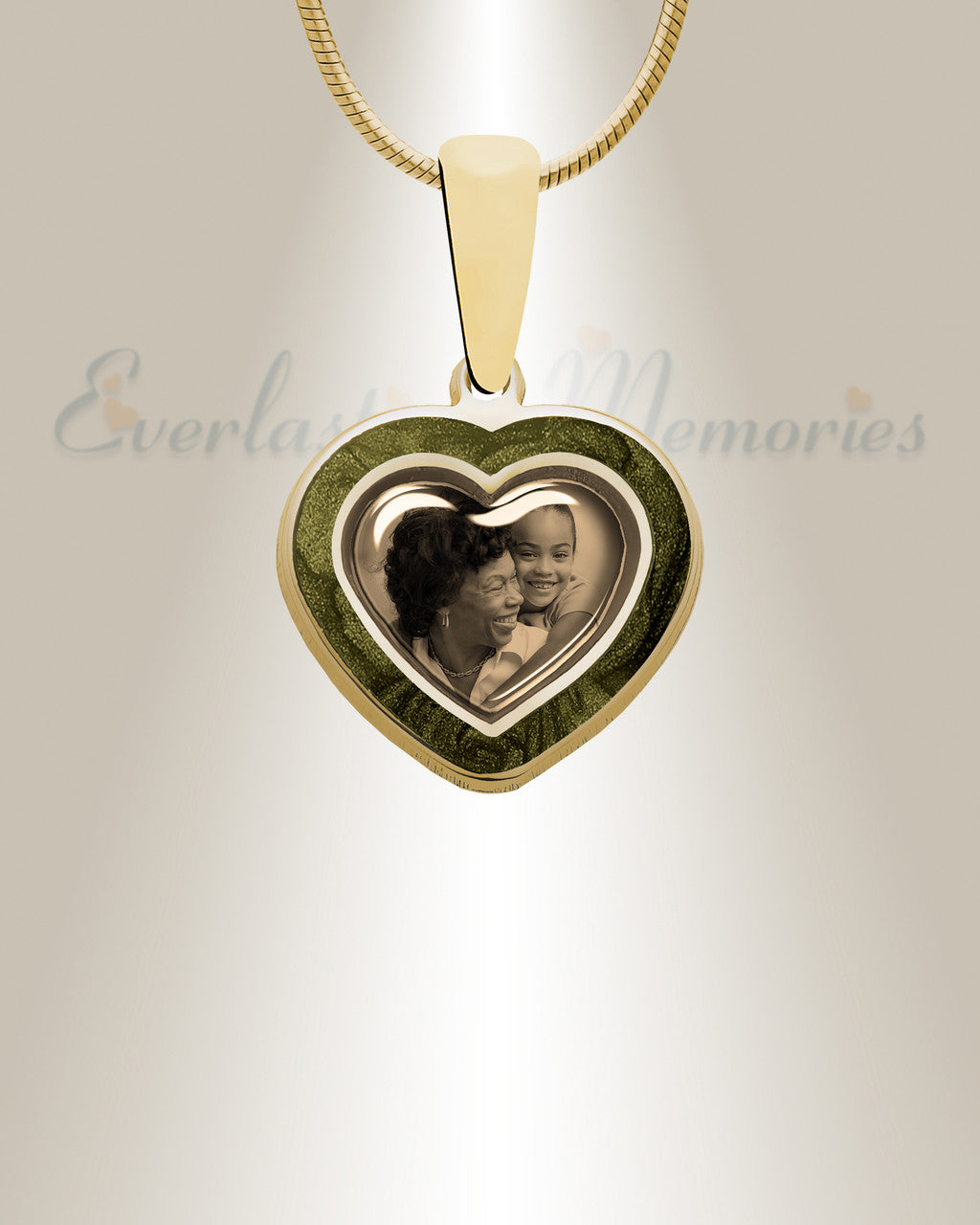 Heart 14K Gold Picture Pendant With Sage Ashes