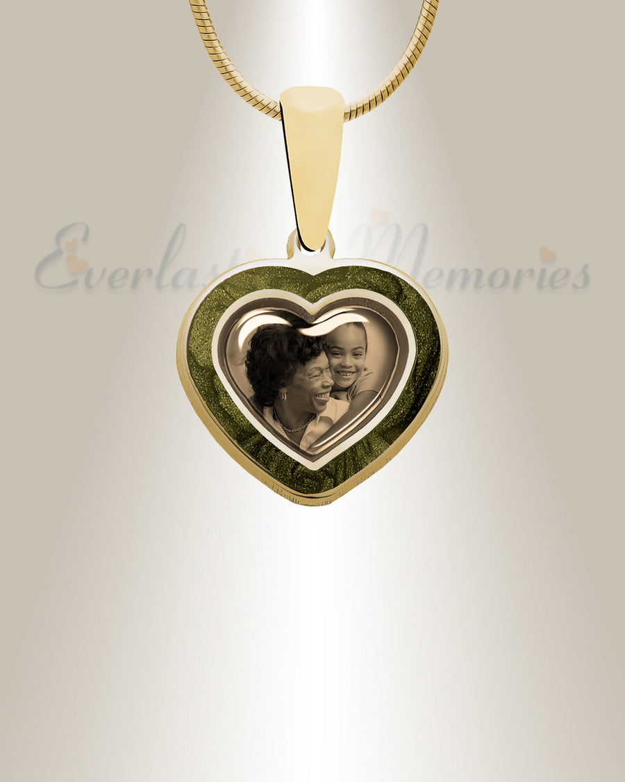 Heart 14K Gold Picture Pendant With Sage Ashes