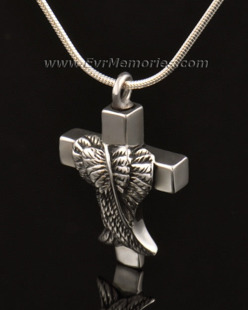 14k White Gold Angelic Cross Cremation Charm