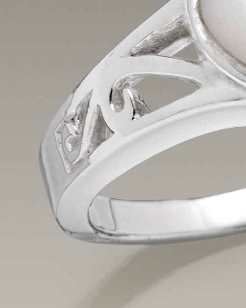 Women's Silver Mother of Pearl Caring Heart Cremation Ring