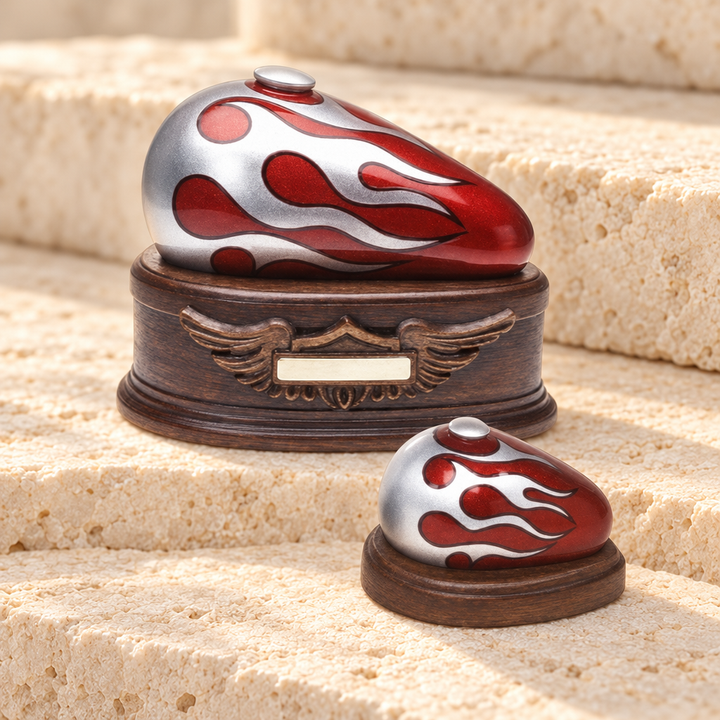 Gas Tank Red "Born to Ride" Motorcycle Cremation Urn Silver Flame