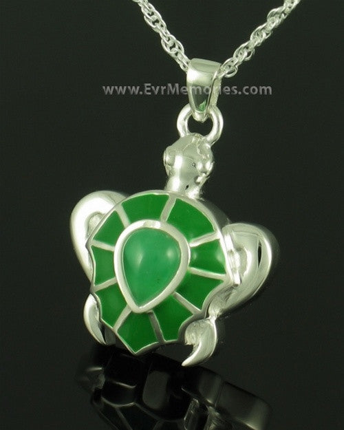 Sterling Silver Green Turtle Memorial Necklace