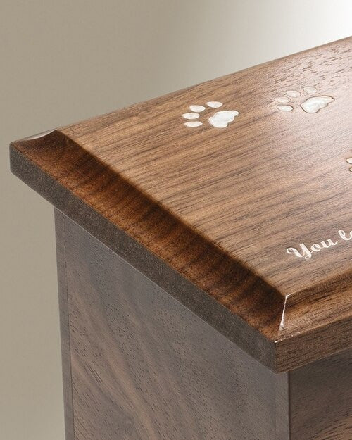 Extra Small Walnut Cremation Urn w/ Pawprints