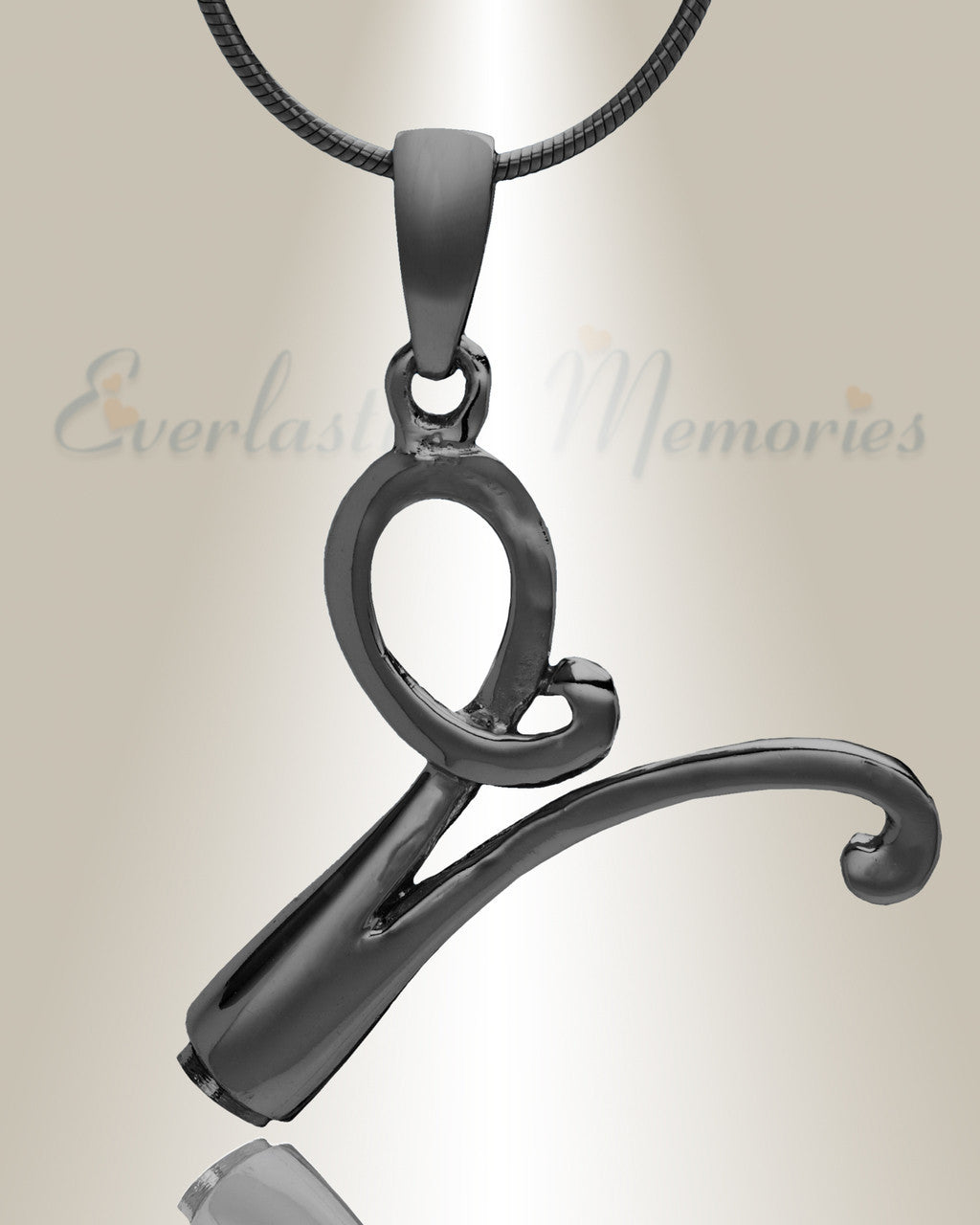 Black "V" Initial Cremation Jewelry