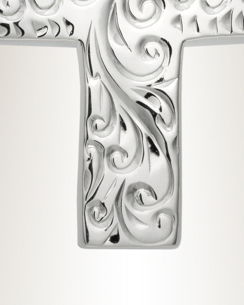 14k White Gold Etched Cross Cremation Urn Keepsake