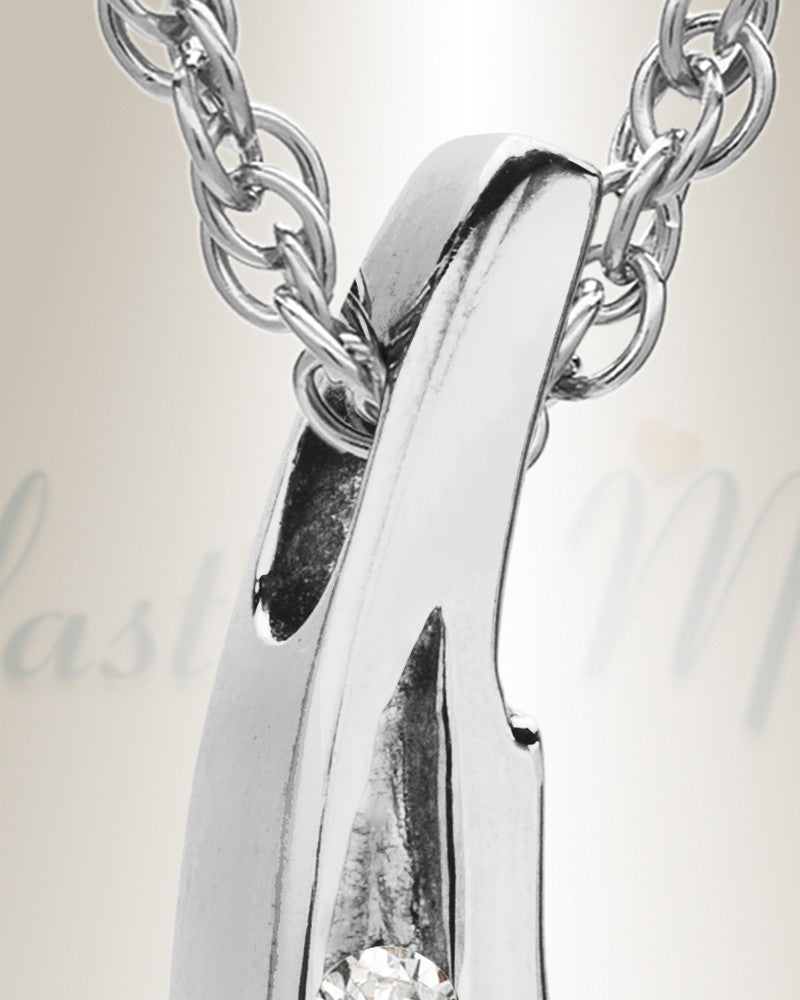 Sterling Silver Leaf with Cubic Zirconia Cremation Keepsake