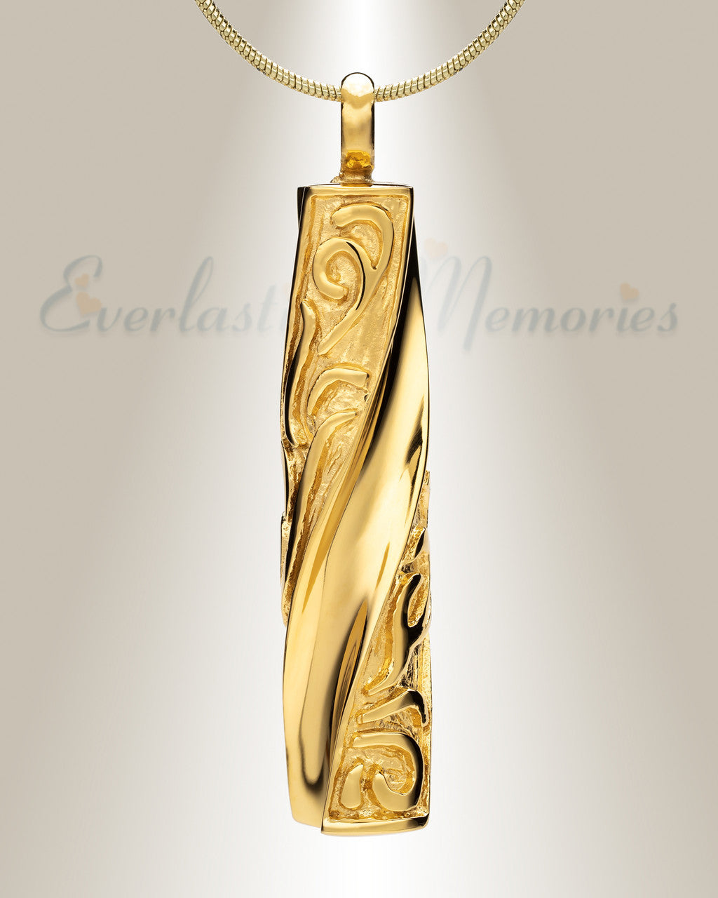 Gold Plated Stainless Twisted Cylinder Cremation Jewelry