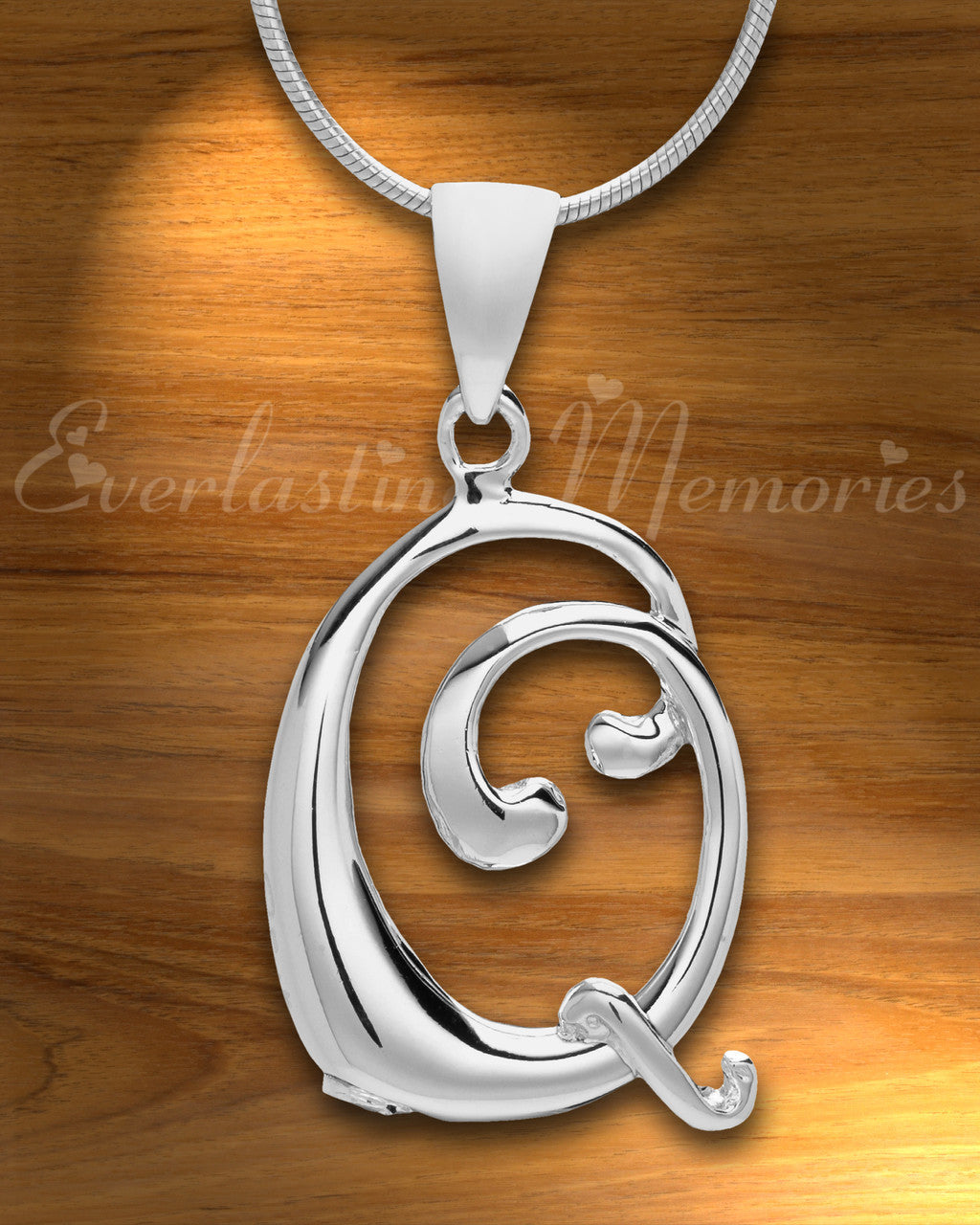 Silver "Q" Initial Cremation Jewelry