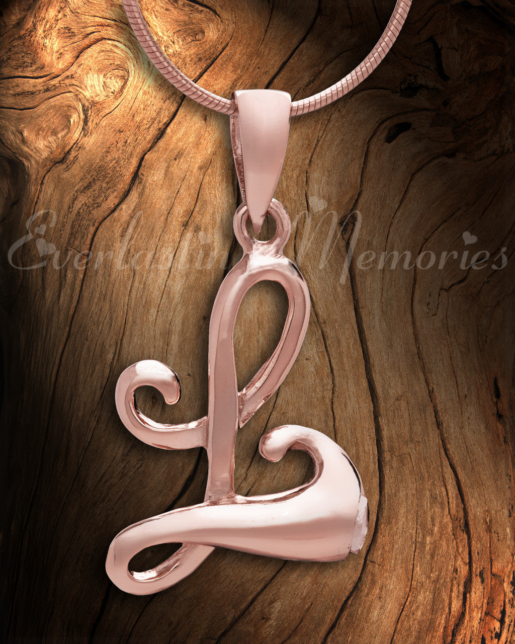 Rose Gold "L" Initial Cremation Jewelry