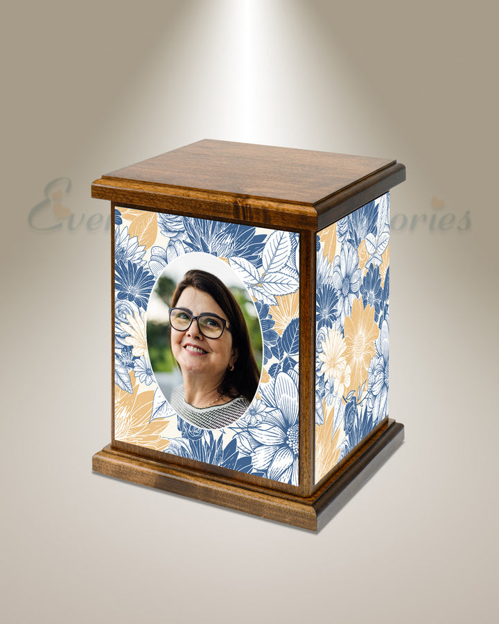 Floral Wood Photo Cremation Urn