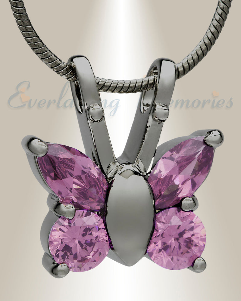 Black and Pink Jeweled Butterfly Memorial Jewelry