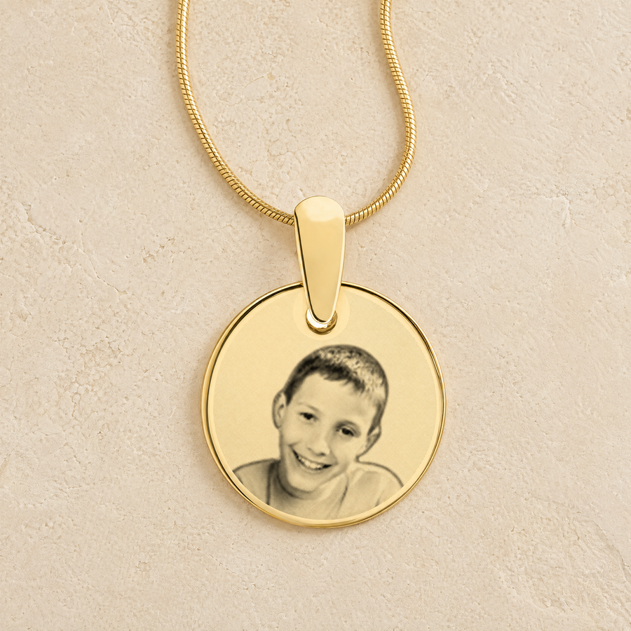 Round Photo Engraved Gold Plated over Stainless Keepsake