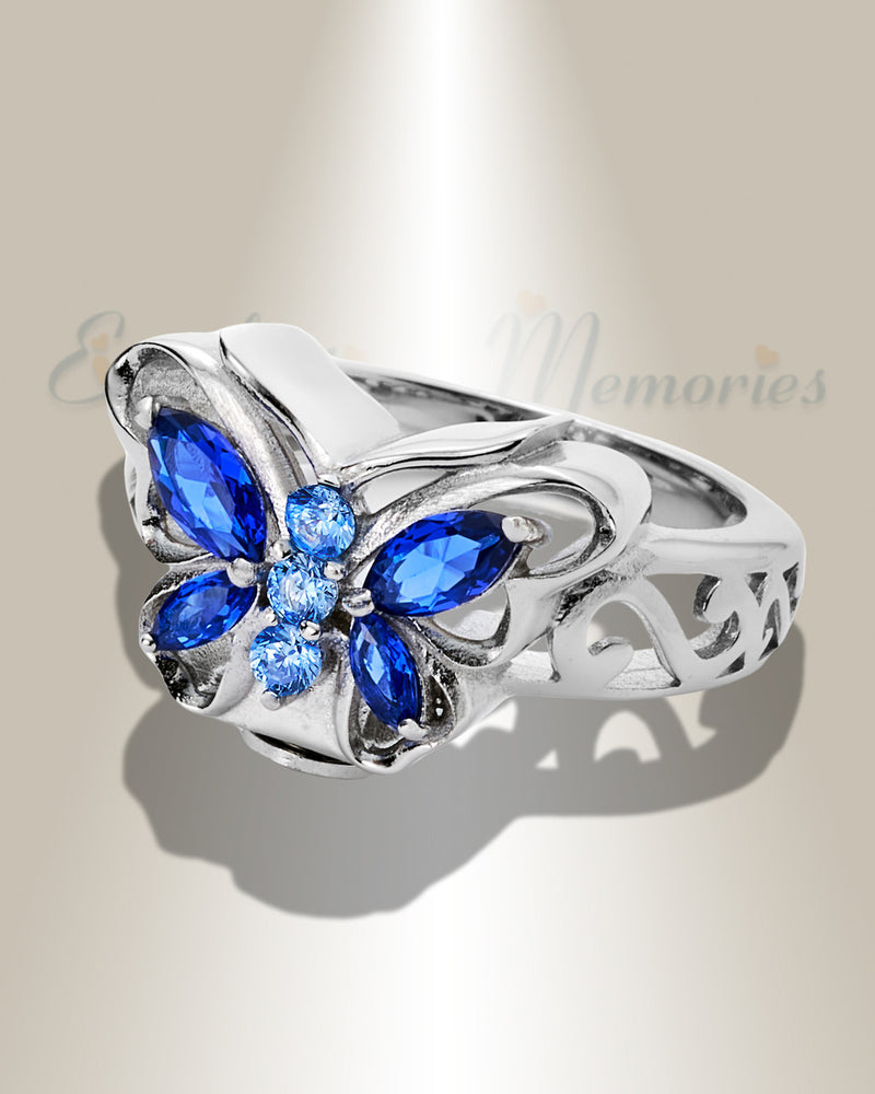 Women's Silver Intricate Butterfly Cremation Ring