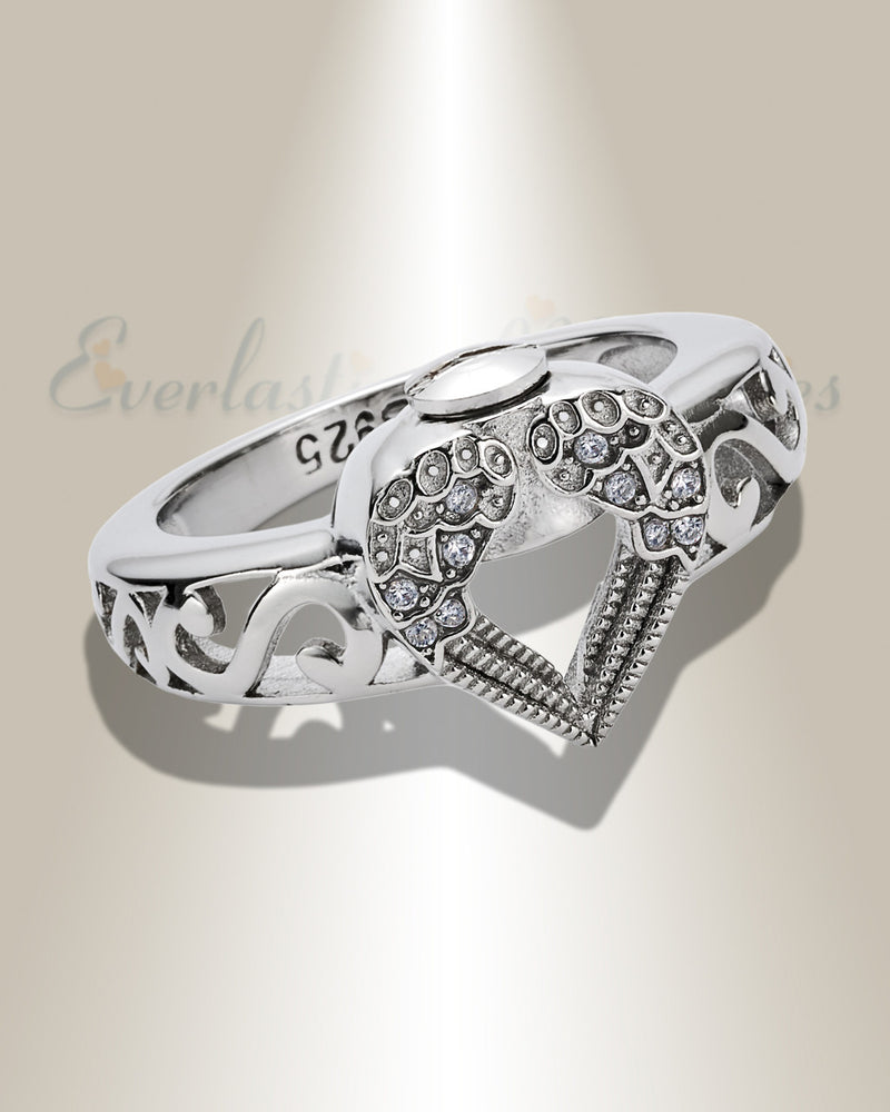 Women's Silver Winged Heart Cremation Ring