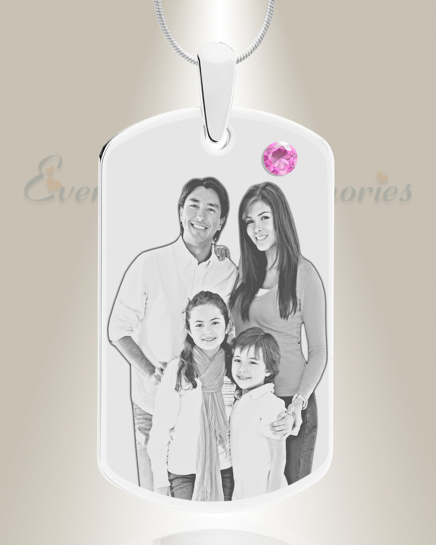 Birthstone Large Dog Tag June Photo Engraved Stainless Keepsake