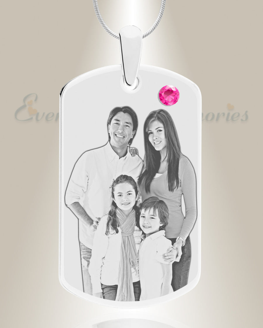 Birthstone Large Dog Tag October Photo Engraved Stainless Keepsake