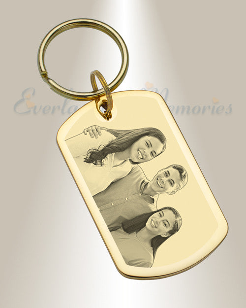 Large Dog Tag Photo Engraved Gold Plated over Stainless Keychain