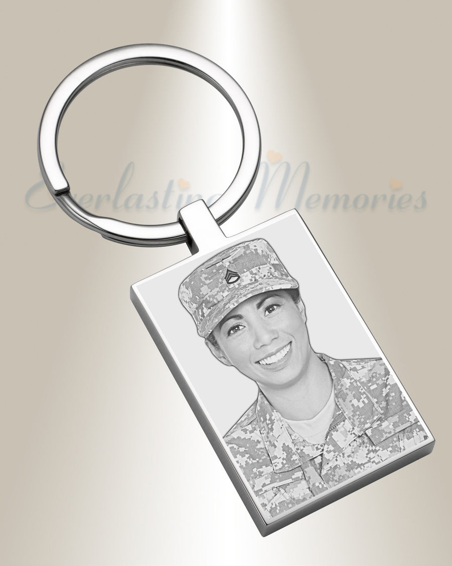 Stainless Tower Cremation Photo Engraved Keychain