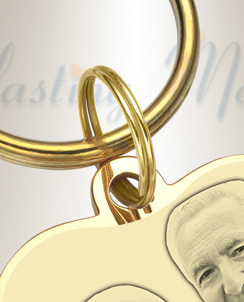 Heart Photo Engraved Keychain Gold Plated over Stainless Keepsake