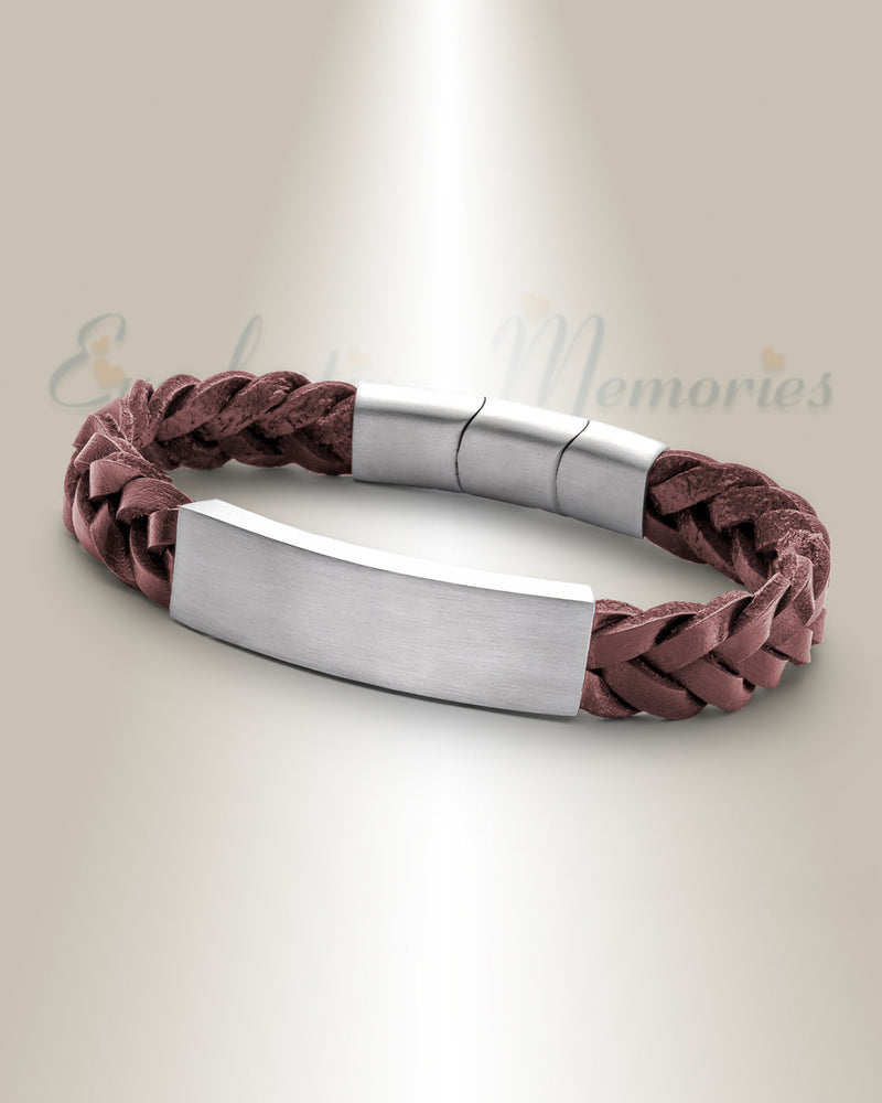 Stainless Men's Tristan Bracelet with Brown Band Cremation Jewelry