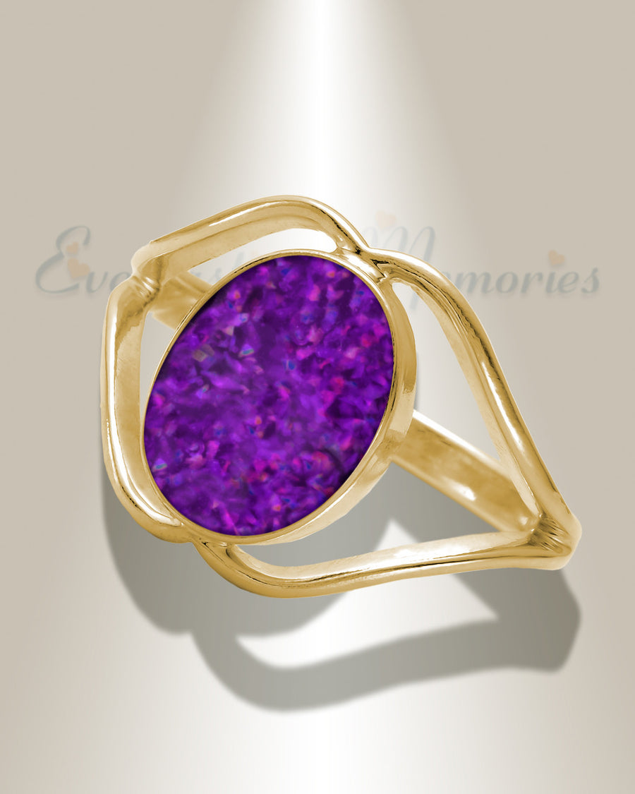 Solid 14K Gold Women's Spinnacker Ash Ring with Lilac Pearl Opal