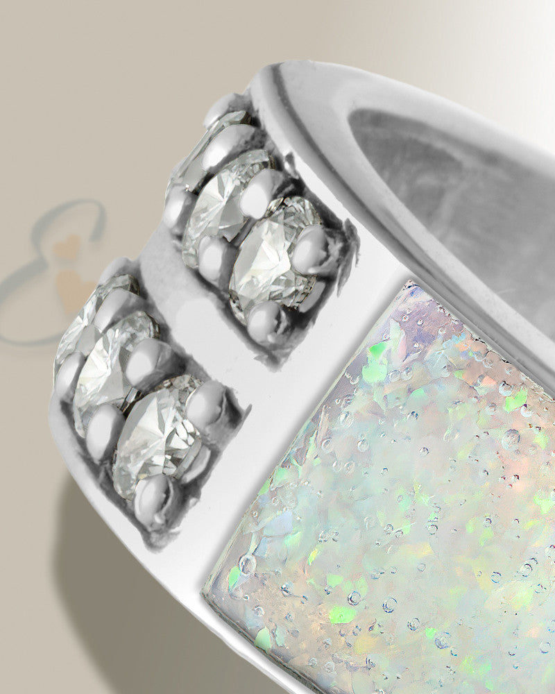 Men's Sterling Silver Yellowstone Ash Ring with Crushed Cream Opal