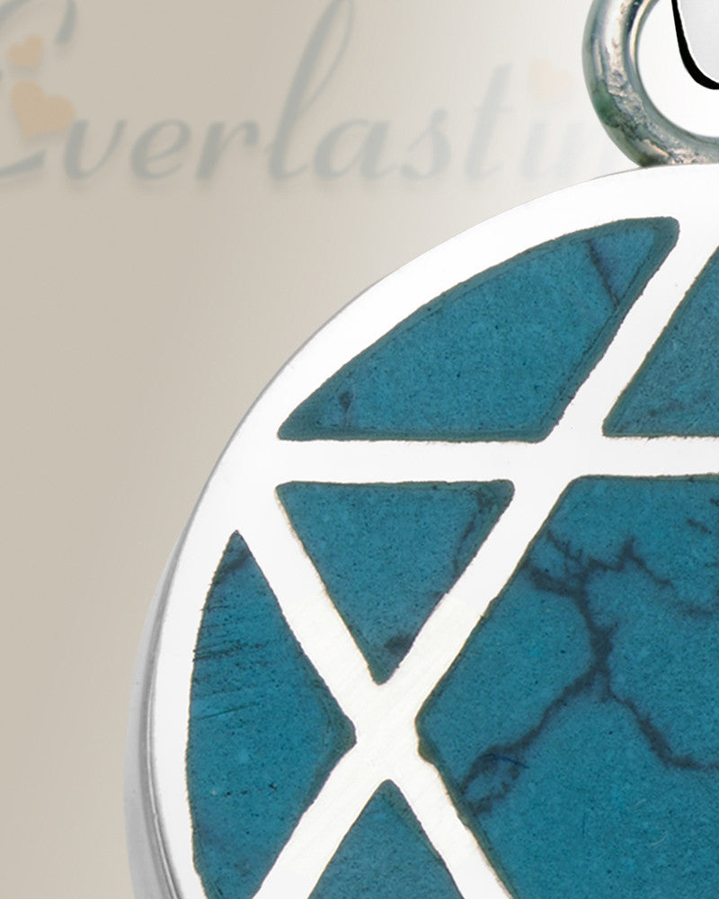 Silver Star Of David With Turquoise Inlay Cremation Urn Pendant