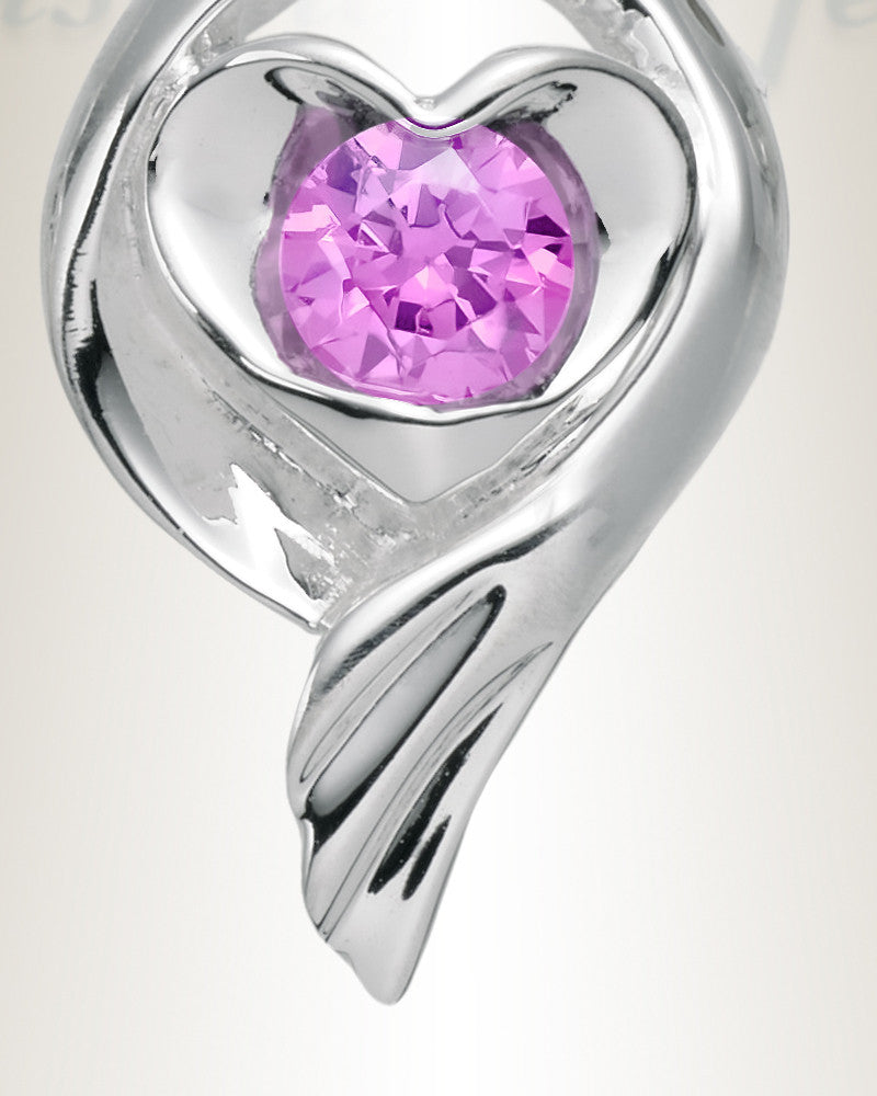 Sterling Silver Pink Tucked In Your Heart Cremation Urn Pendant