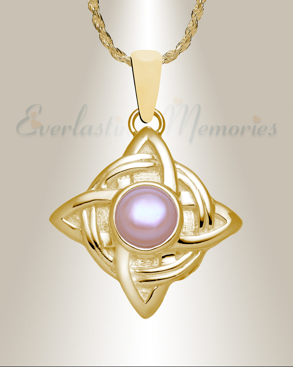 Gold Plated Knotted Pearl Cremation Urn Pendant