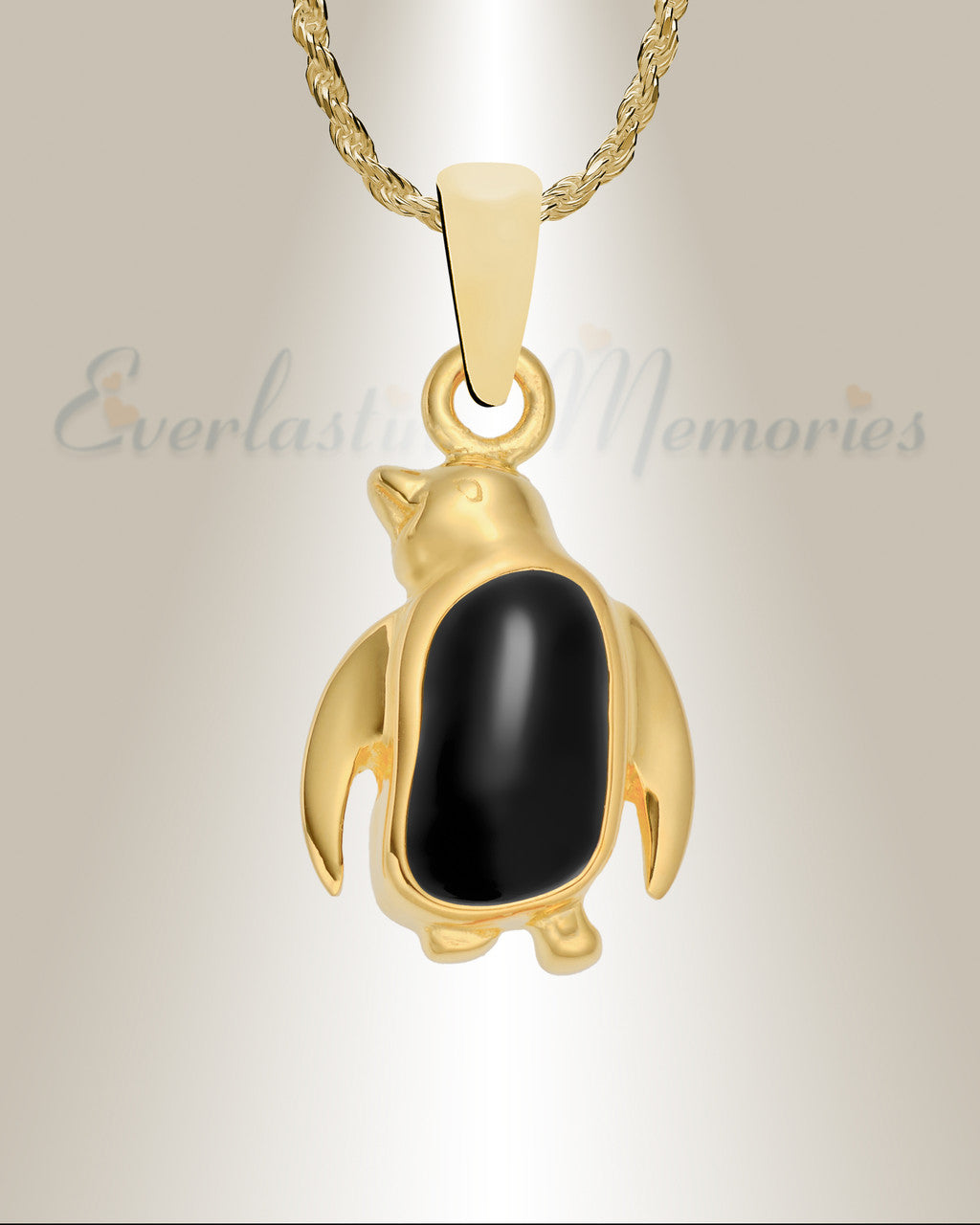 Gold Plated Portly Penguin Cremation Urn Pendant