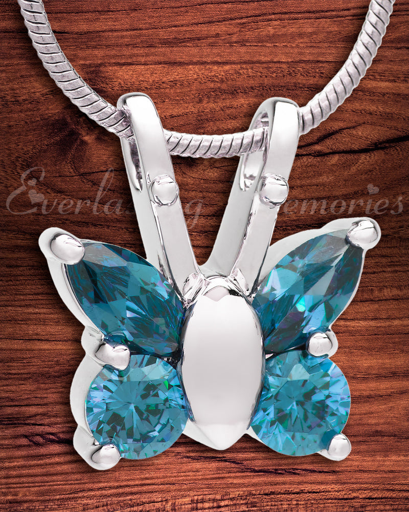 Blue and Silver Jeweled Butterfly Memorial Jewelry