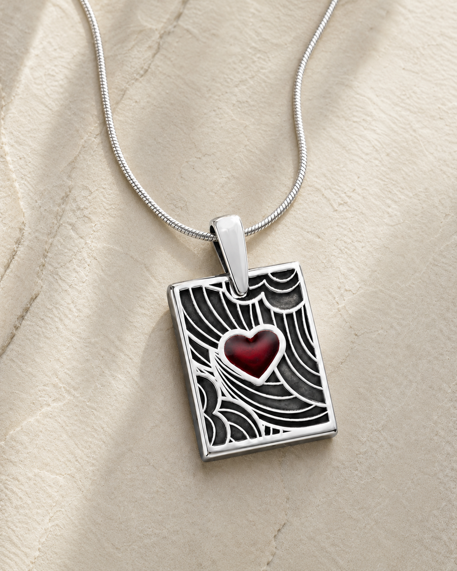 Silver Crimson Heart Rectangular Ash Resin Jewelry