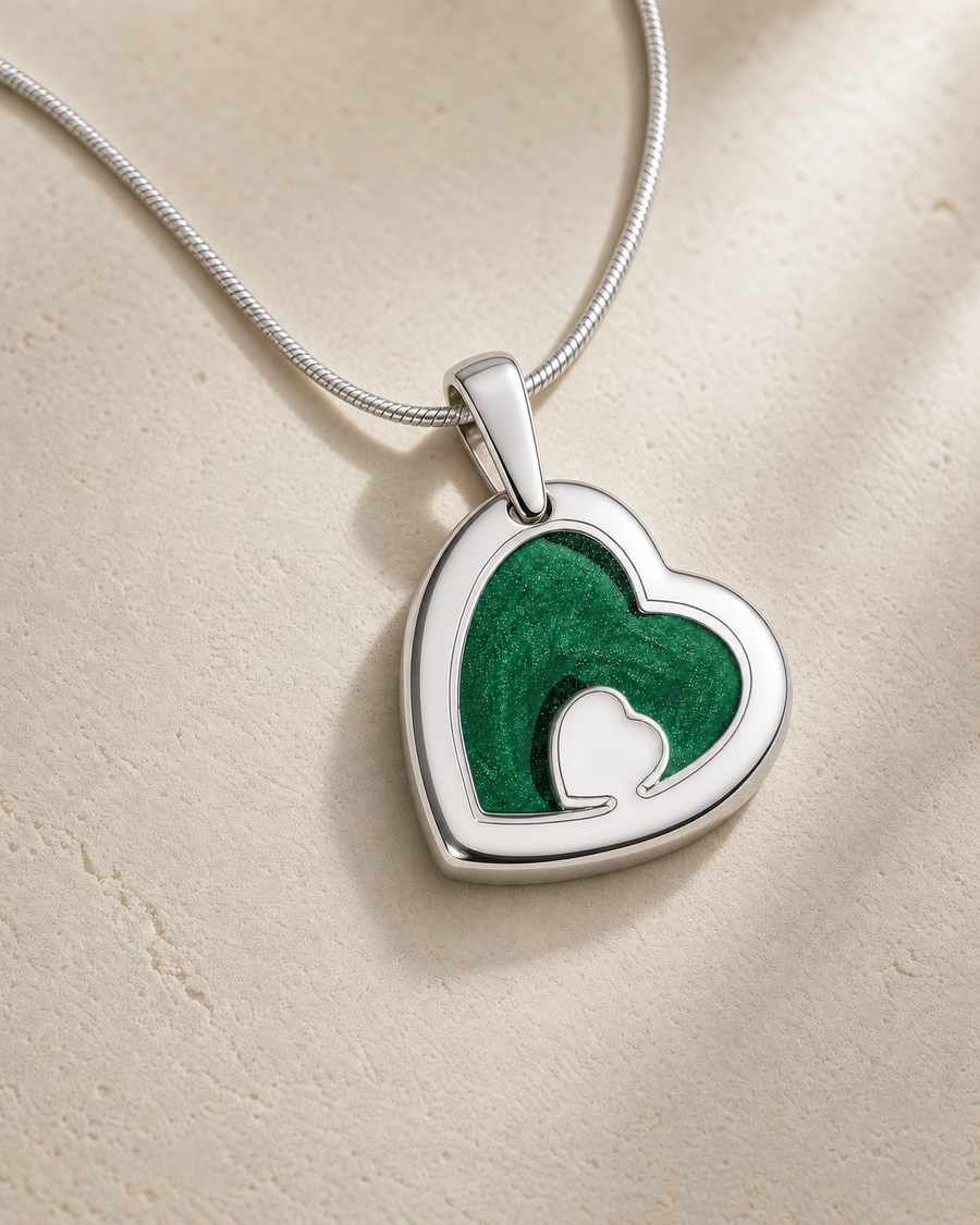 Two Of A Kind Heart Sterling Silver with Seafoam Ash Resin Jewelry