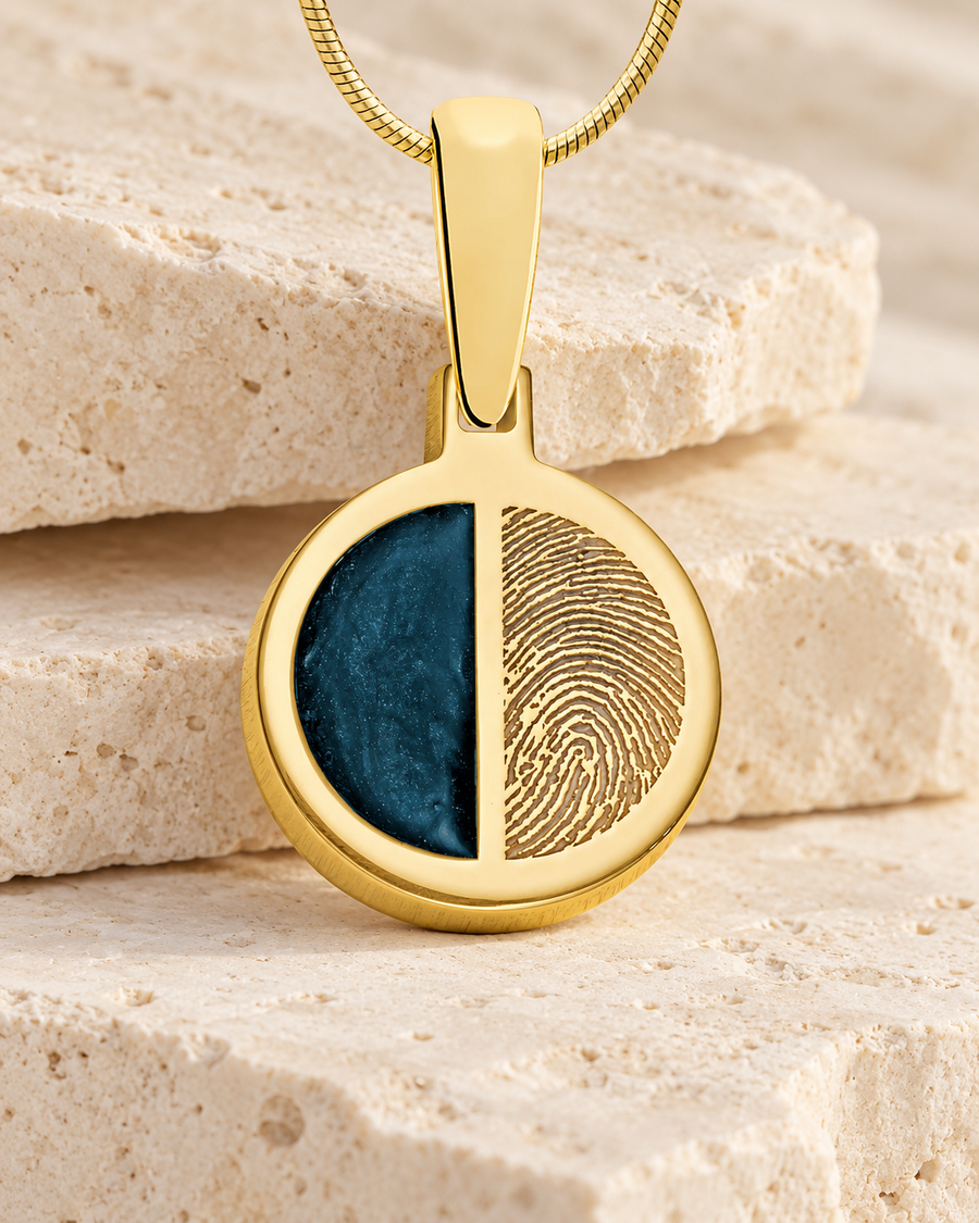 Gold Plated Sterling Circle Ash and Fingerprint Necklace