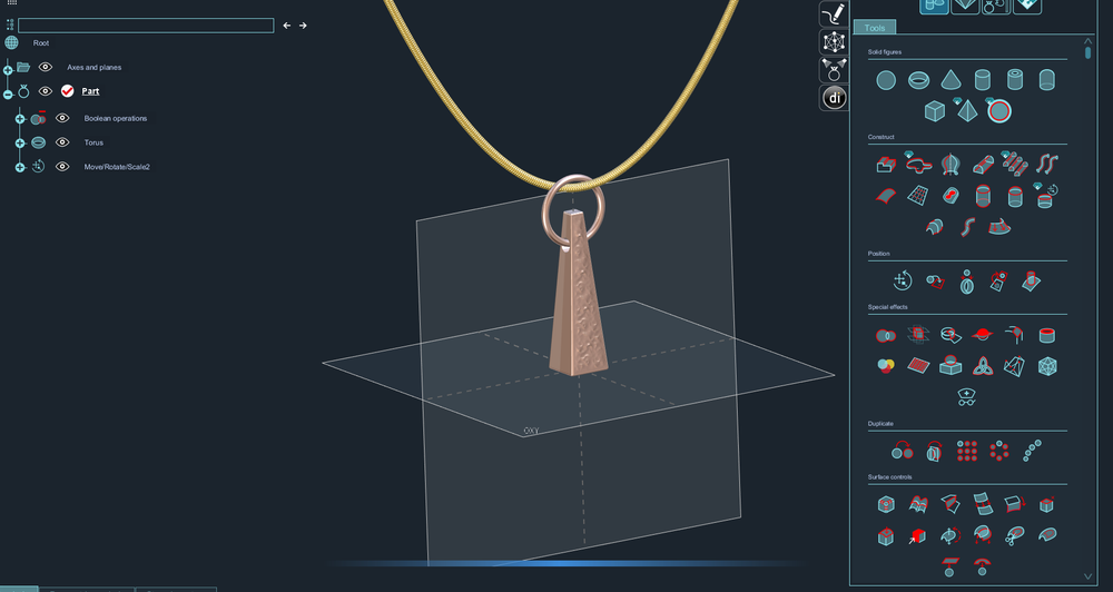 Original EVR design software view of a tapered pendant