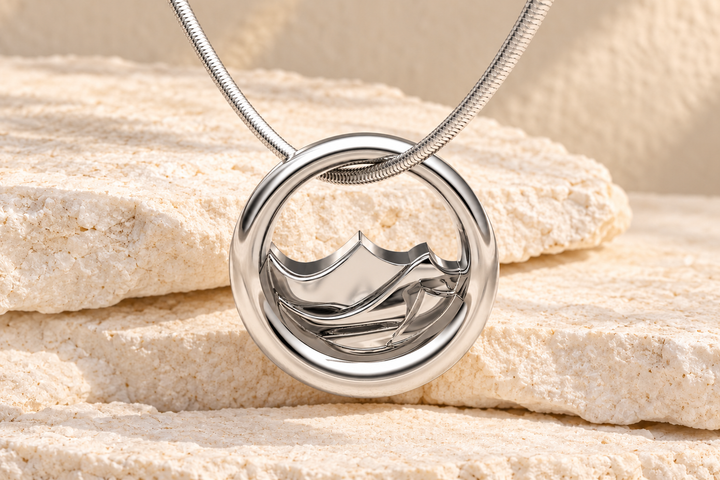 Silver Appalachia Forever Sealed pendant with roomier cream stone framing.