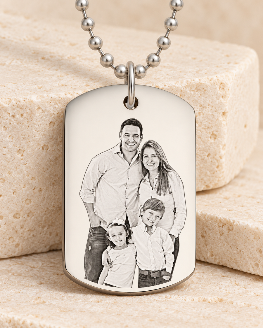 Large Thick Dog Tag Photo Engraved Stainless Keepsake