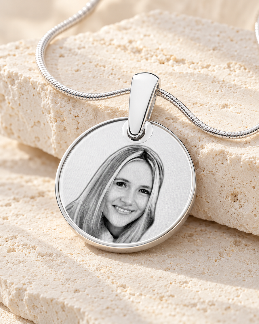 Round Photo Engraved Stainless Keepsake