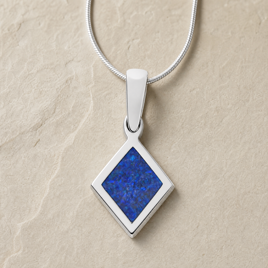 Modest Diamond Sterling Silver with Opal Blue Waters Ash Resin Jewelry