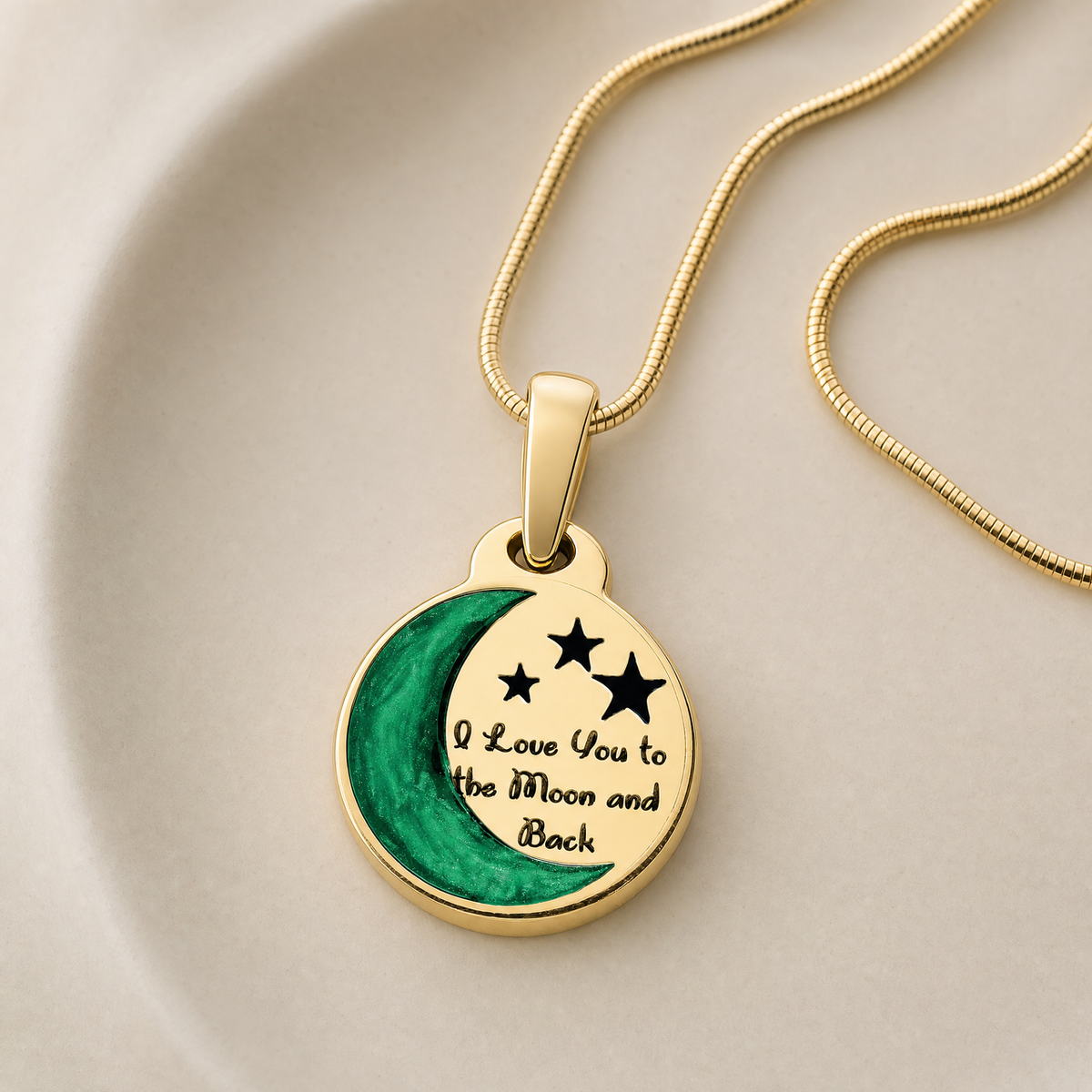 Solid 14K Gold Love You To The Moon with Seafoam Ash Resin Jewelry