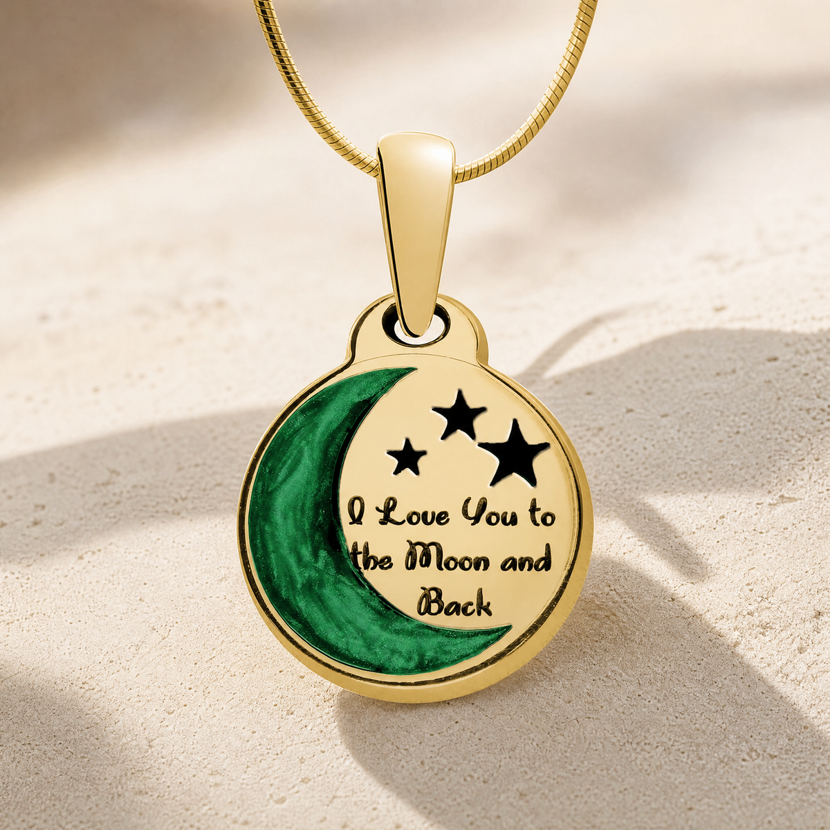Solid 14K Gold Love You To The Moon with Seafoam Ash Resin Jewelry