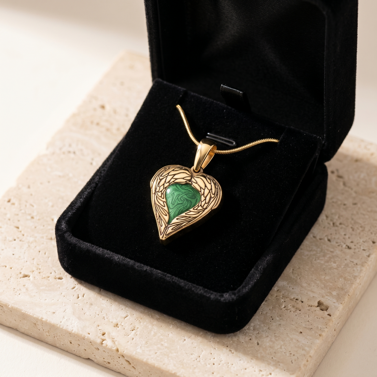 Solid 14K Gold Paradise Heart with Seafoam Ash Resin Jewelry
