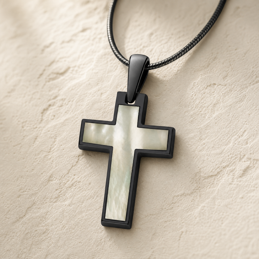 Cultured Cross Black Finish Ash Resin Jewelry
