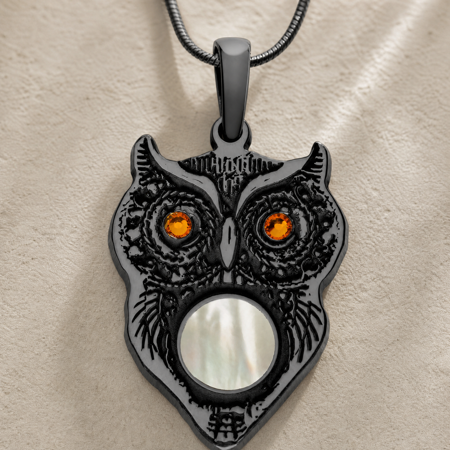 Black Finish Wise Owl Birthstone Ash Resin Jewelry