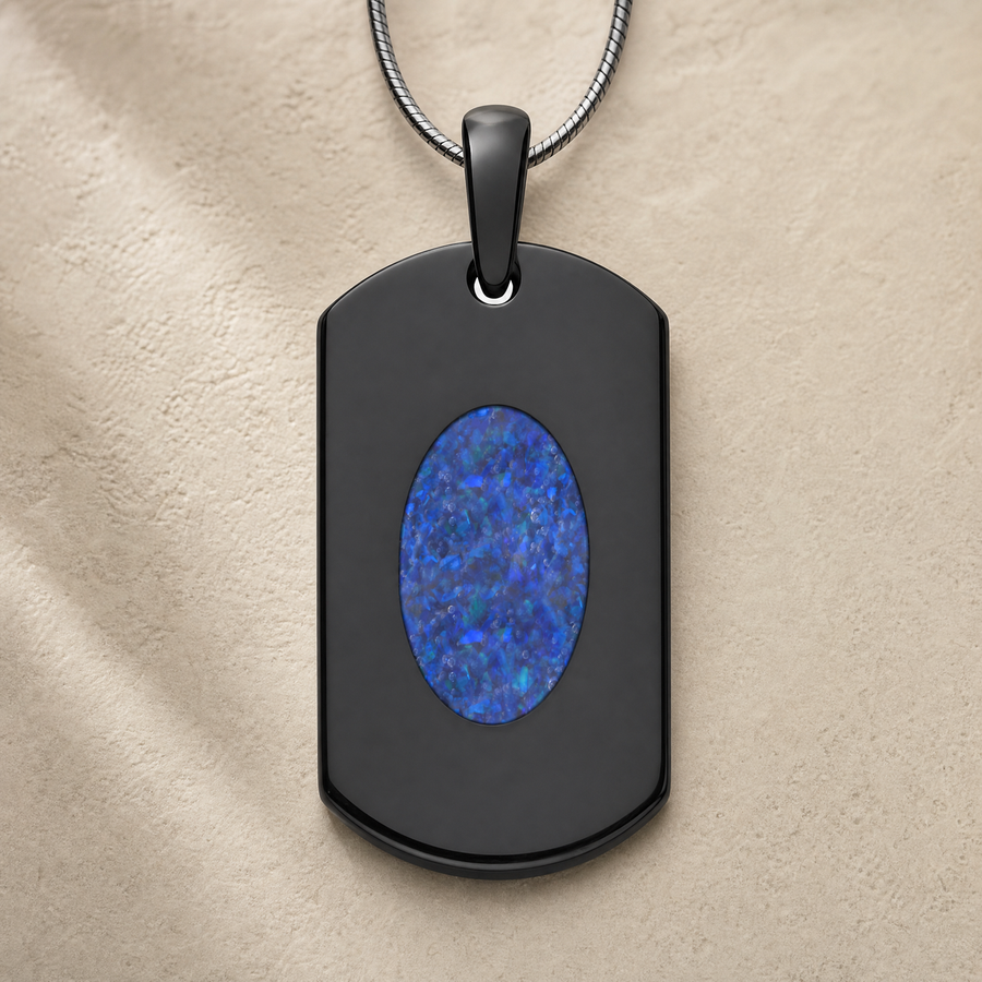 Honored Rectangle Black Finish with Opal Blue Waters Ash Resin Jewelry