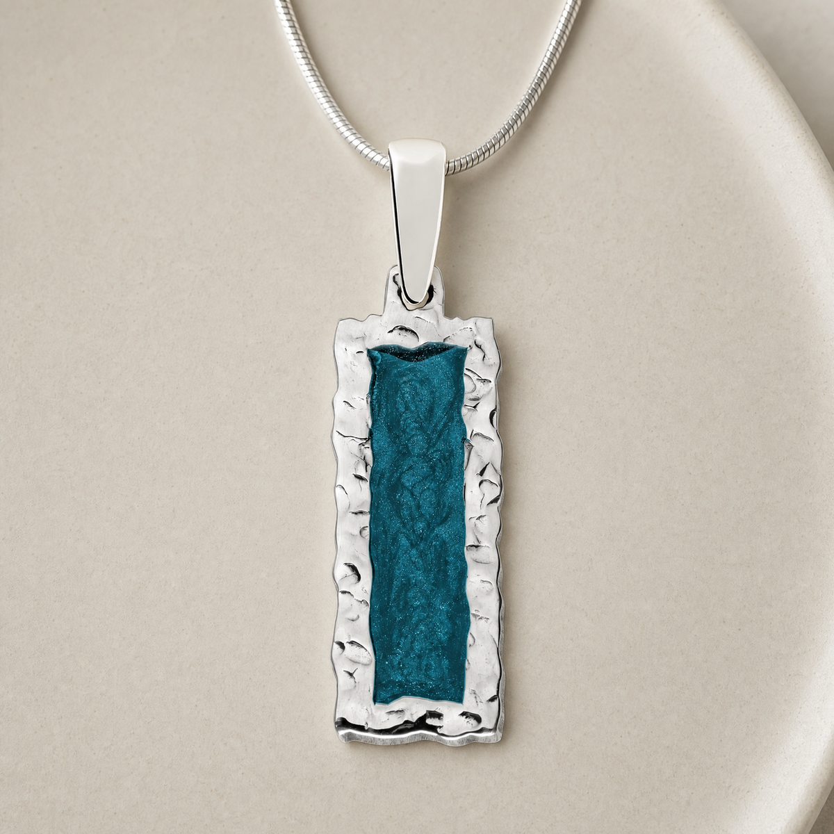 Solid 14K White Gold Lasting Long Rectangle with Aqua Ash Resin Jewelry