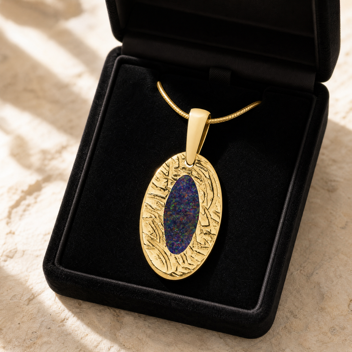 Heartfelt Oval Gold Plated with Black Flame Opal Ash Resin Jewelry